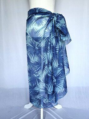 Bijoux Terner Blue Floral Sarong | Sheer Beach Wrap Cover-Up